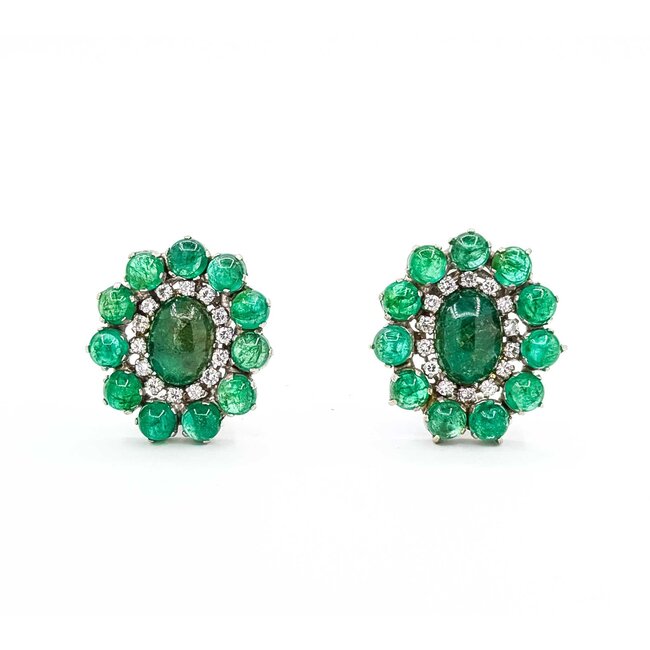 Earrings Mid Century Clip-on .80ctw Round Diamonds 15ctw Emerald 14kw 27x25mm 21.8g 225070018