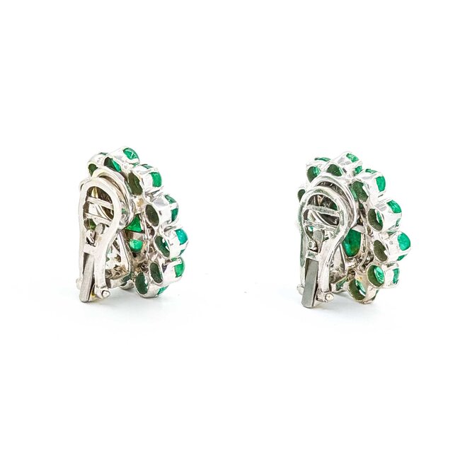 Earrings Mid Century Clip-on .80ctw Round Diamonds 15ctw Emerald 14kw 27x25mm 21.8g 225070018