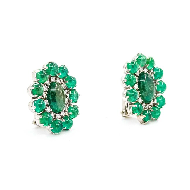 Earrings Mid Century Clip-on .80ctw Round Diamonds 15ctw Emerald 14kw 27x25mm 21.8g 225070018
