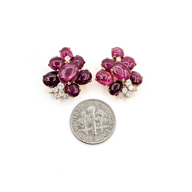 Earrings Mecan Elde Clip On Mid Century .60ctw Round Diamonds 15ctw Ruby 18ky 22x19mm 13.0g 225070019