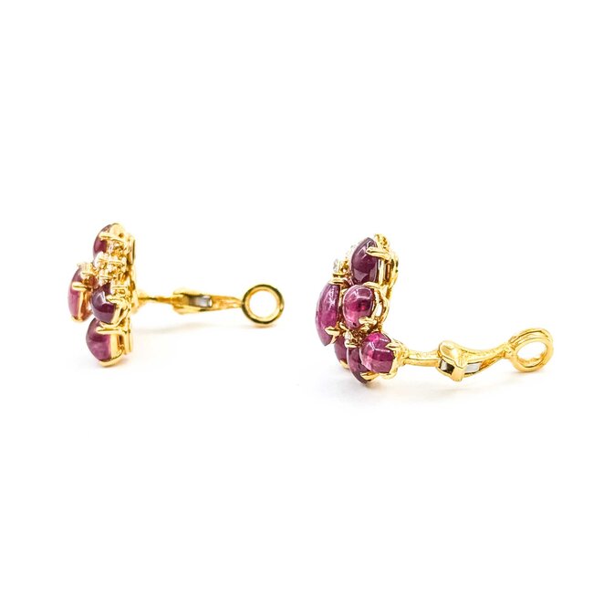Earrings Mecan Elde Clip On Mid Century .60ctw Round Diamonds 15ctw Ruby 18ky 22x19mm 13.0g 225070019