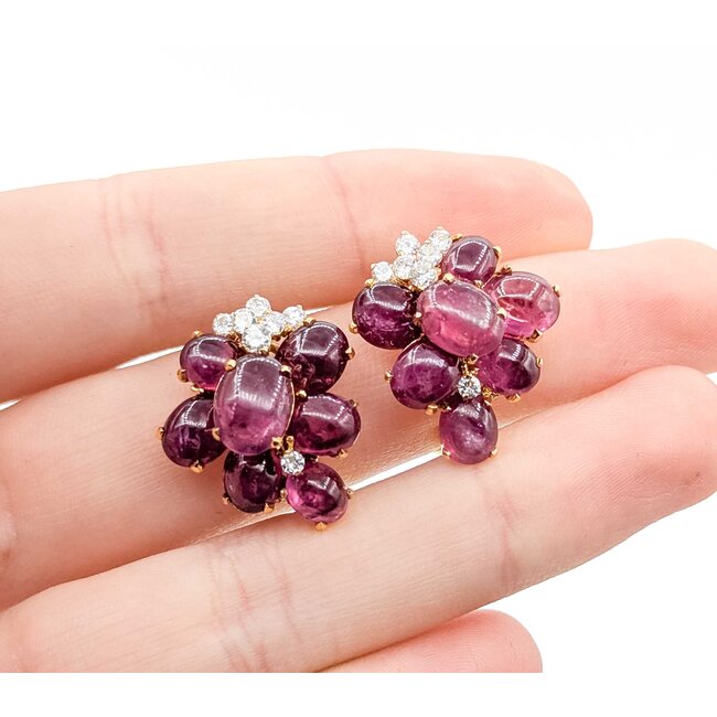 Earrings Mecan Elde Clip On Mid Century .60ctw Round Diamonds 15ctw Ruby 18ky 22x19mm 13.0g 225070019