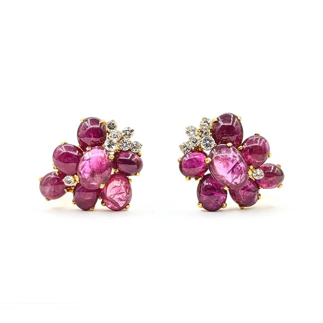 Earrings Mecan Elde Clip On Mid Century .60ctw Round Diamonds 15ctw Ruby 18ky 22x19mm 13.0g 225070019
