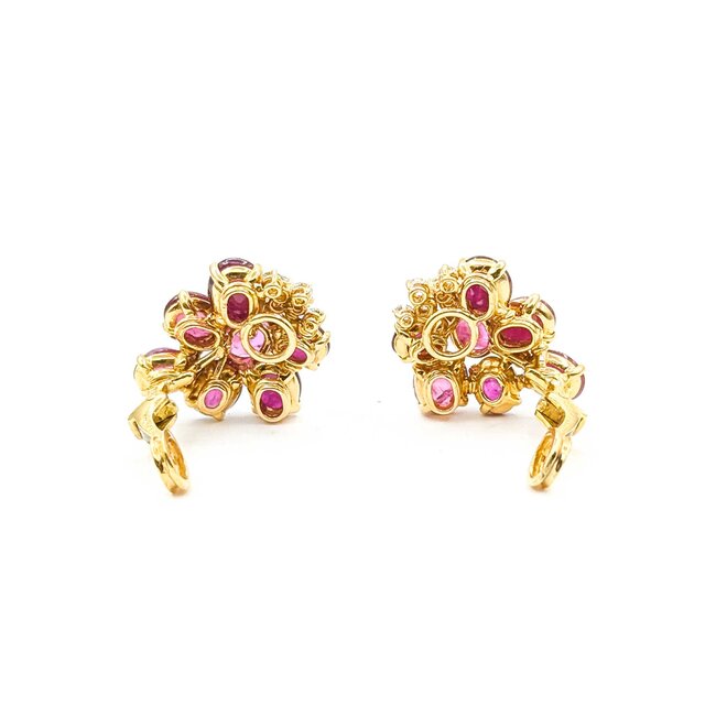 Earrings Mecan Elde Clip On Mid Century .60ctw Round Diamonds 15ctw Ruby 18ky 22x19mm 13.0g 225070019