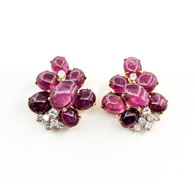 Earrings Mecan Elde Clip On Mid Century .60ctw Round Diamonds 15ctw Ruby 18ky 22x19mm 13.0g 225070019