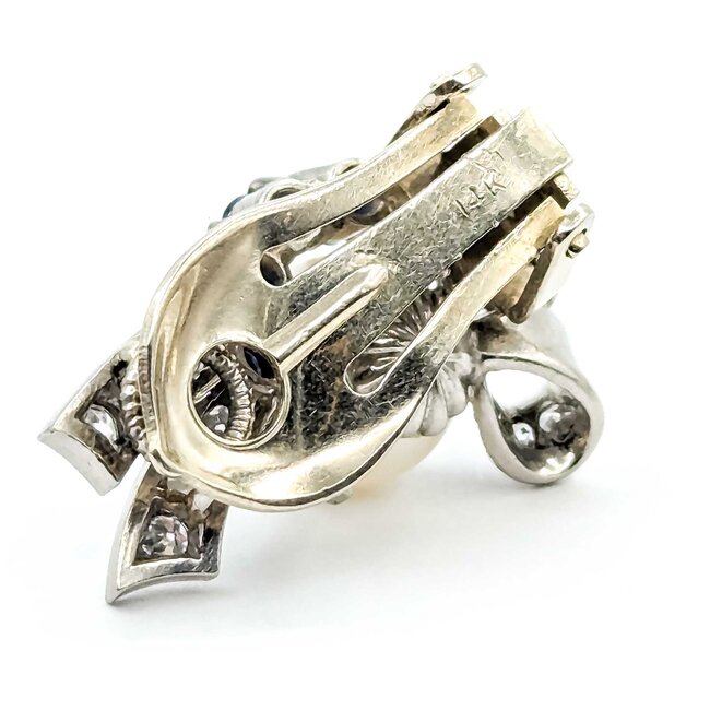 Earrings Mid Century Clip-on .40ctw Single Cut Diamonds .90ctw Sapphire 8mm South Sea Pearls 14kw 22.5x14mm 8.2g 225070017