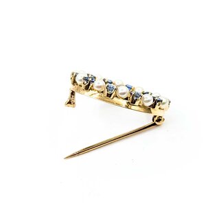 Brooch Mid Century 1.00ctw Syn Spinel 3mm Pearls 14ky 25.5mm 3.78g 225070069