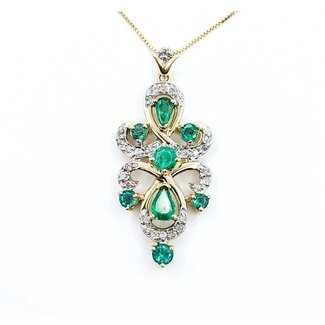 Pendant w/chain Fleur De Lis .50ctw Round Diamonds 1.35ctw Emerald 14ky 1.5x.6" 18" 5.26g 225070071