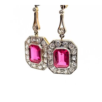 Earrings Art Deco 2.10ctw Old European/Mine Cut Diamonds Synthetic Ruby Platinum/18ky 50x15mm 9.4g 225070023