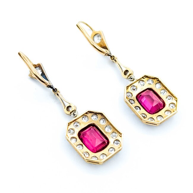Earrings Art Deco 2.10ctw Old European/Mine Cut Diamonds Synthetic Ruby Platinum/18ky 50x15mm 9.4g 225070023