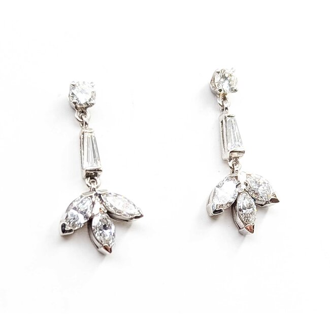 Earrings Mid Century Friction Back 1.40ctw Marquise/Baguette/Round Diamonds 14kw 25x12 3.2g 225070016