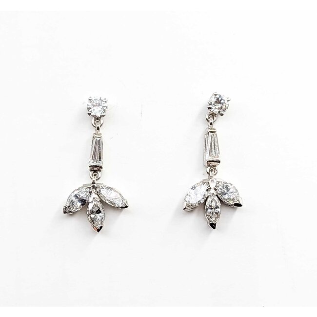 Earrings Mid Century Friction Back 1.40ctw Marquise/Baguette/Round Diamonds 14kw 25x12 3.2g 225070016