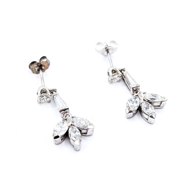 Earrings Mid Century Friction Back 1.40ctw Marquise/Baguette/Round Diamonds 14kw 25x12 3.2g 225070016