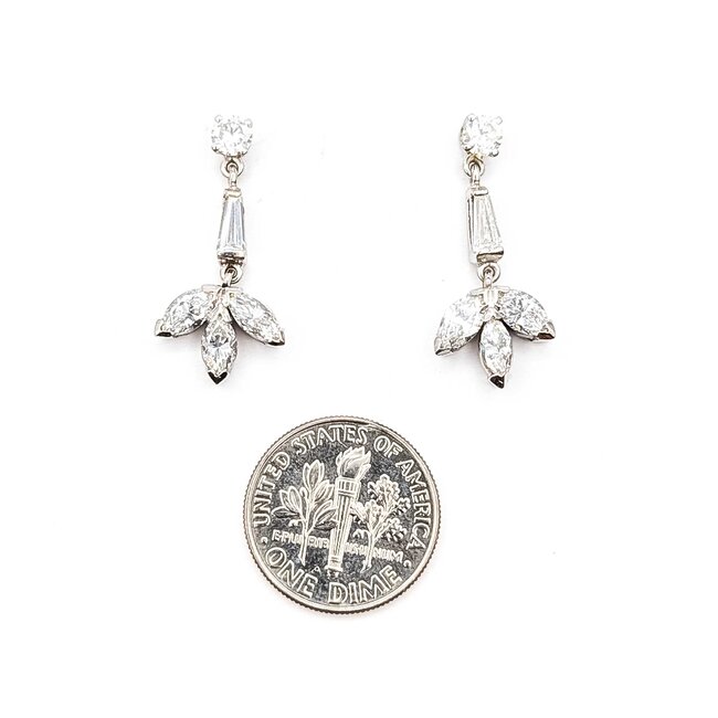 Earrings Mid Century Friction Back 1.40ctw Marquise/Baguette/Round Diamonds 14kw 25x12 3.2g 225070016