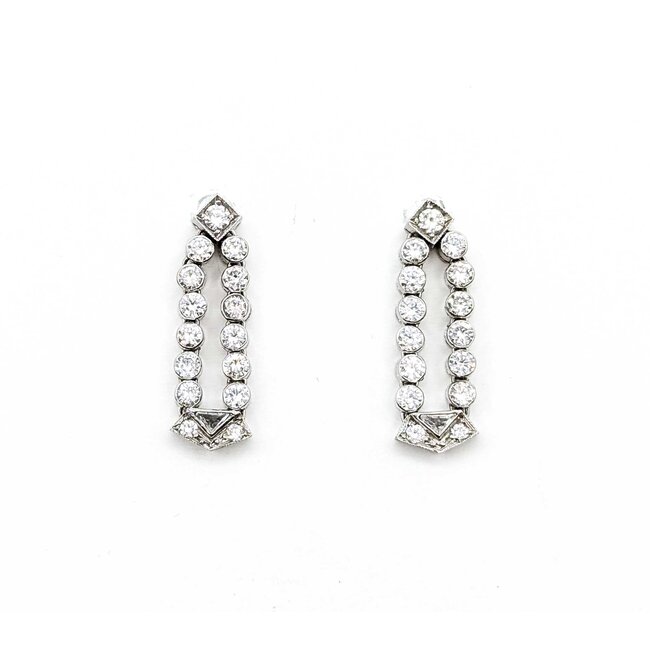 Earrings Art Deco 1.80ctw Triangle/Old European Diamonds Platinum 25.5x8.5mm 6.1g 225070022
