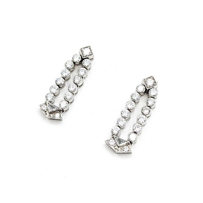 Earrings Art Deco 1.80ctw Triangle/Old European Diamonds Platinum 25.5x8.5mm 6.1g 225070022
