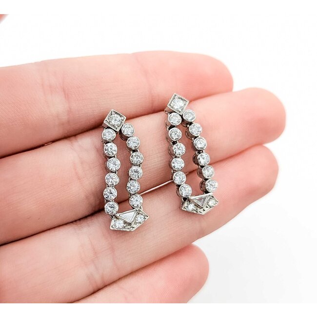 Earrings Art Deco 1.80ctw Triangle/Old European Diamonds Platinum 25.5x8.5mm 6.1g 225070022