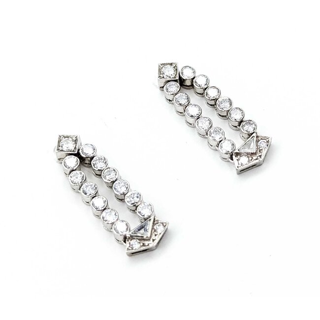 Earrings Art Deco 1.80ctw Triangle/Old European Diamonds Platinum 25.5x8.5mm 6.1g 225070022