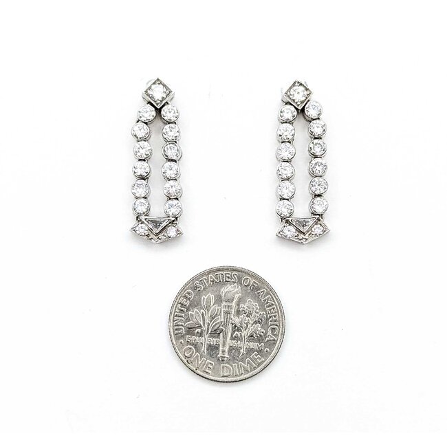 Earrings Art Deco 1.80ctw Triangle/Old European Diamonds Platinum 25.5x8.5mm 6.1g 225070022