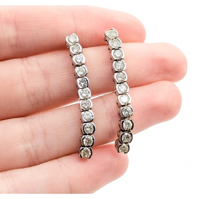 Earrings Bezel Set Dangle 2.20ctw Round Diamonds 14kw 38x4mm 6.8g 225070013