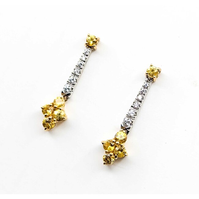 Earrings Dangle Friction Back .30ctw Round Diamonds 1.10ctw Yellow Sapphire 14ktt 28x7mm 3.5g 225070026