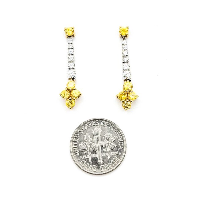Earrings Dangle Friction Back .30ctw Round Diamonds 1.10ctw Yellow Sapphire 14ktt 28x7mm 3.5g 225070026