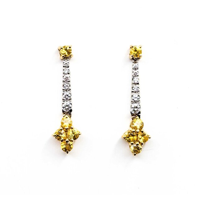 Earrings Dangle Friction Back .30ctw Round Diamonds 1.10ctw Yellow Sapphire 14ktt 28x7mm 3.5g 225070026