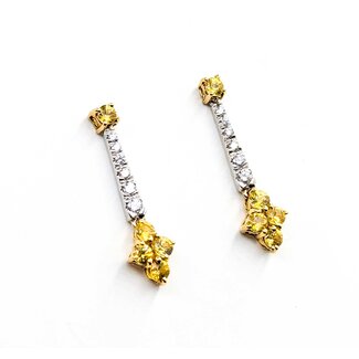 Earrings Dangle Friction Back .30ctw Round Diamonds 1.10ctw Yellow Sapphire 14ktt 28x7mm 3.5g 225070026
