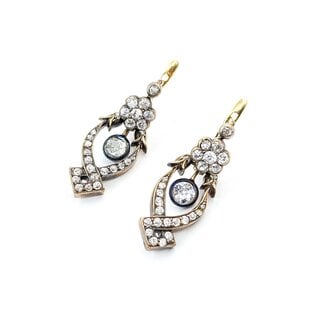 Earrings Victorian Leverback 2.50ctw Old European/Mine Cut Diamonds 18ky 31x12mm 8.4g 225070020