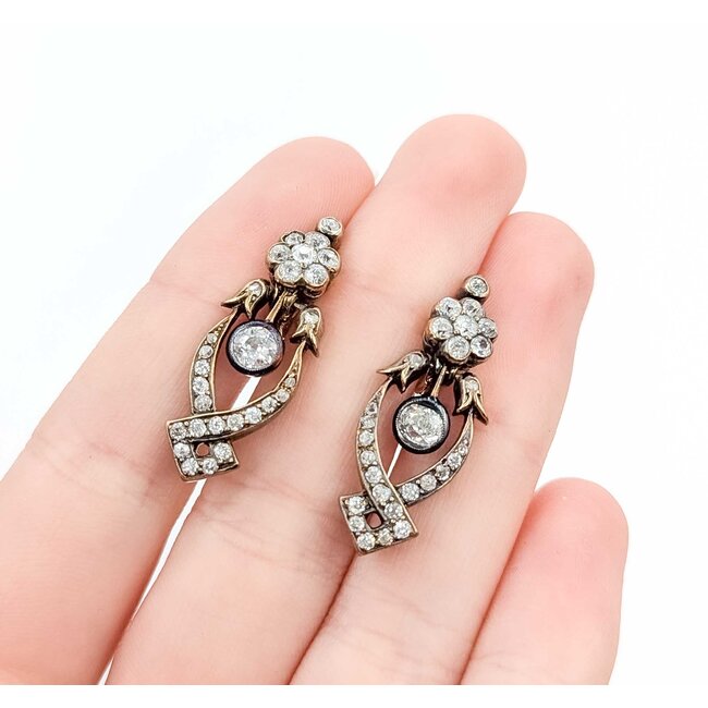 Earrings Victorian Leverback 2.50ctw Old European/Mine Cut Diamonds 18ky 31x12mm 8.4g 225070020