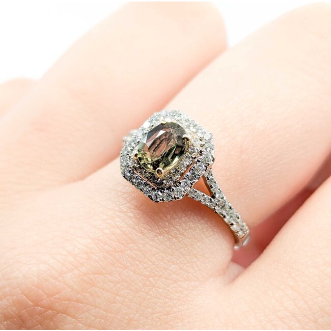 Ring Double Halo .53ctw Diamonds .79ct Alexandrite GIA: 5231584983 14ktt 10.5x10mm Sz6.5 2.9g 125060011