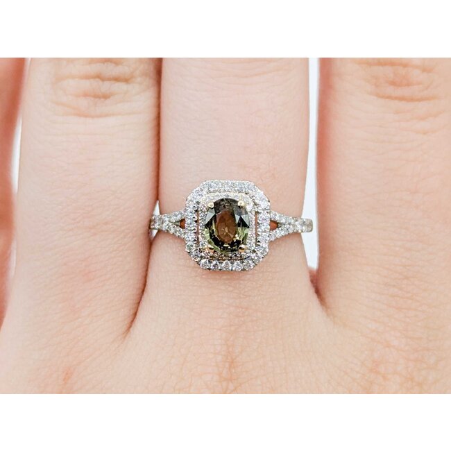 Ring Double Halo .53ctw Diamonds .79ct Alexandrite GIA: 5231584983 14ktt 10.5x10mm Sz6.5 2.9g 125060011