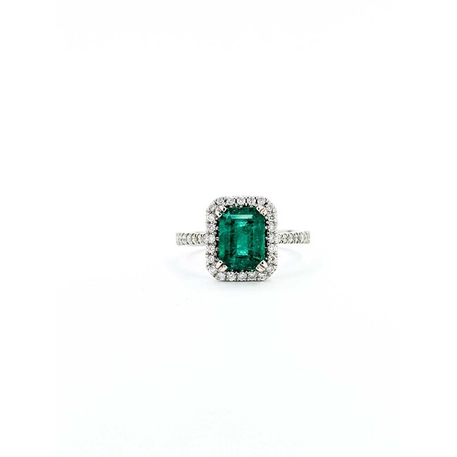 Ring Halo .30ctw Round Diamonds 1.71ct Emerald 14kw 12x10.5mm Sz6.5 3.1g 125060019