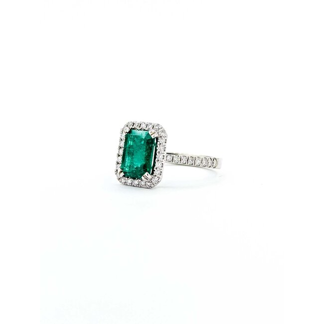 Ring Halo .30ctw Round Diamonds 1.71ct Emerald 14kw 12x10.5mm Sz6.5 3.1g 125060019