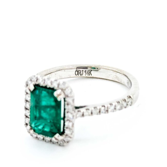 Ring Halo .30ctw Round Diamonds 1.71ct Emerald 14kw 12x10.5mm Sz6.5 3.1g 125060019