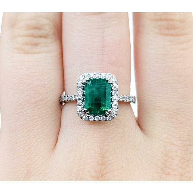 Ring Halo .30ctw Round Diamonds 1.71ct Emerald 14kw 12x10.5mm Sz6.5 3.1g 125060019