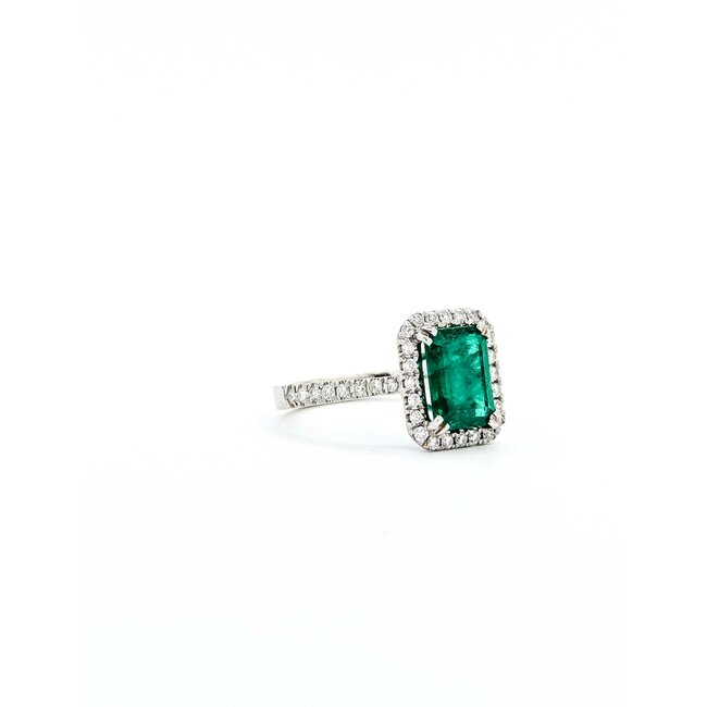 Ring Halo .30ctw Round Diamonds 1.71ct Emerald 14kw 12x10.5mm Sz6.5 3.1g 125060019