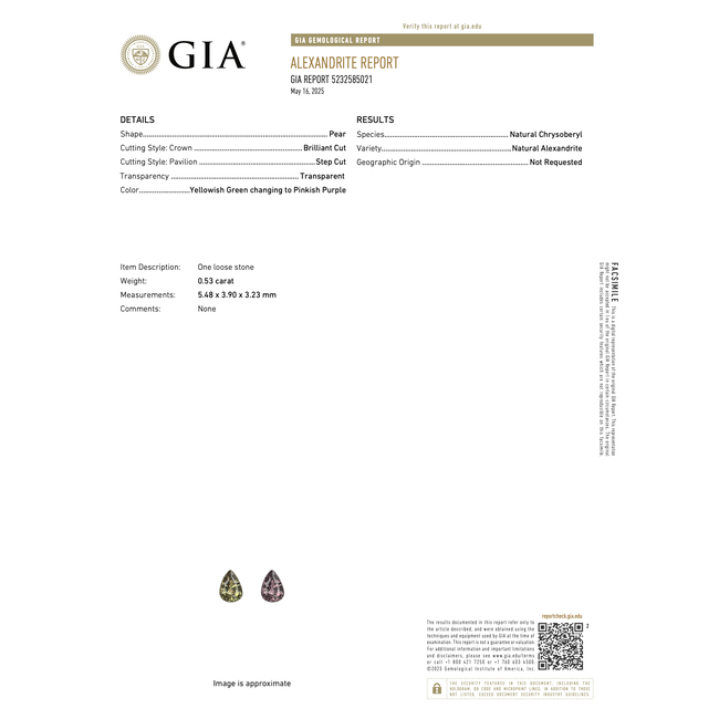 Earrings Drop .51ctw Diamonds 1.03ctw Alexandrite GIA: 5232585021, 1232584970 14kw .95x.4" 4g 125060030