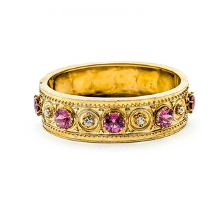 Bracelet Bangle Antique Style .75ctw Round/Euro/Rose Diamonds 8.0ctw Pink Tourmaline 14ky 5.5" 36.2g 225080002