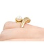 Ring Mid Century Fan Style .09ctw Round Diamonds 6.8mm Akoya Pearl 14ky Sz5 5.8g 225070104
