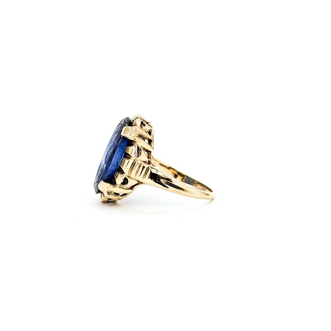 Ring Mid Century Blue Glass Cameo 10ky Sz5 4.9g 225070102