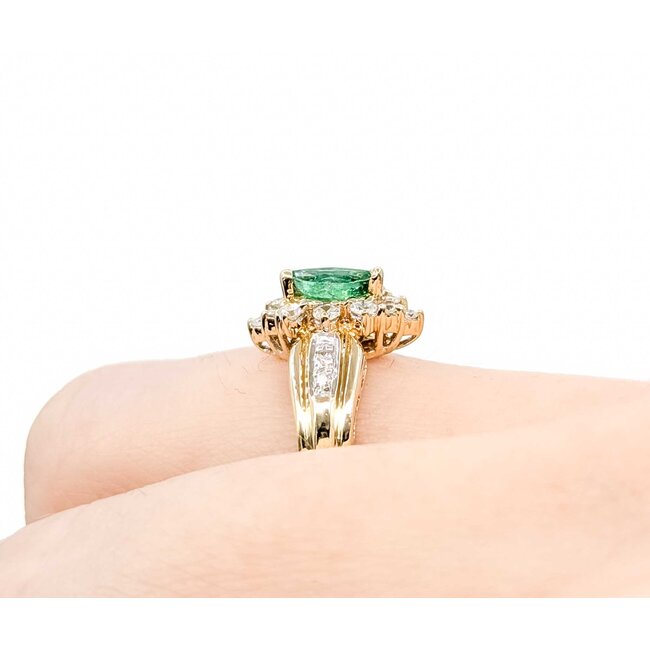 Ring Halo .15ctw Round Diamonds .25ct Emerald 14ky Sz6 3.6g 225070108