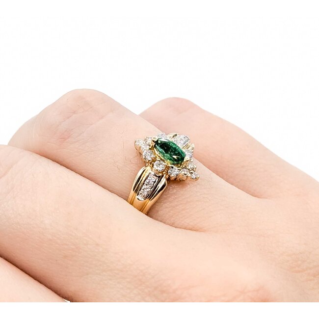 Ring Halo .15ctw Round Diamonds .25ct Emerald 14ky Sz6 3.6g 225070108