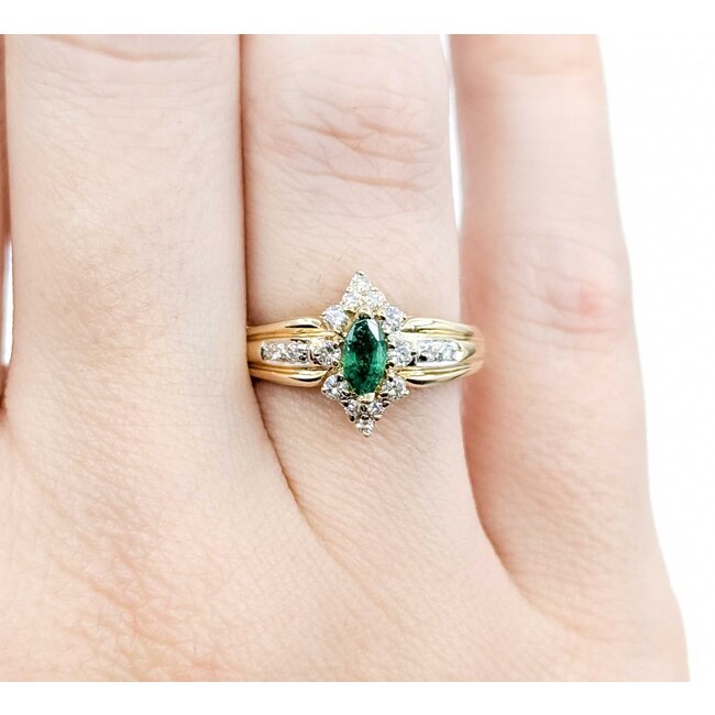 Ring Halo .15ctw Round Diamonds .25ct Emerald 14ky Sz6 3.6g 225070108