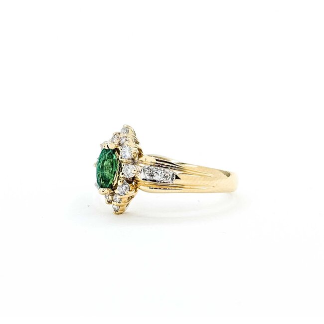 Ring Halo .15ctw Round Diamonds .25ct Emerald 14ky Sz6 3.6g 225070108