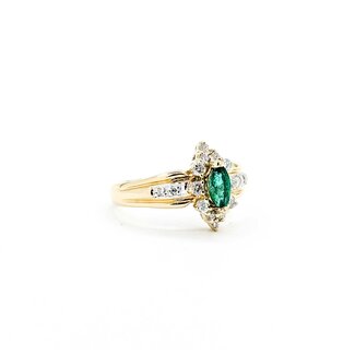 Ring Halo .15ctw Round Diamonds .25ct Emerald 14ky Sz6 3.6g 225070108