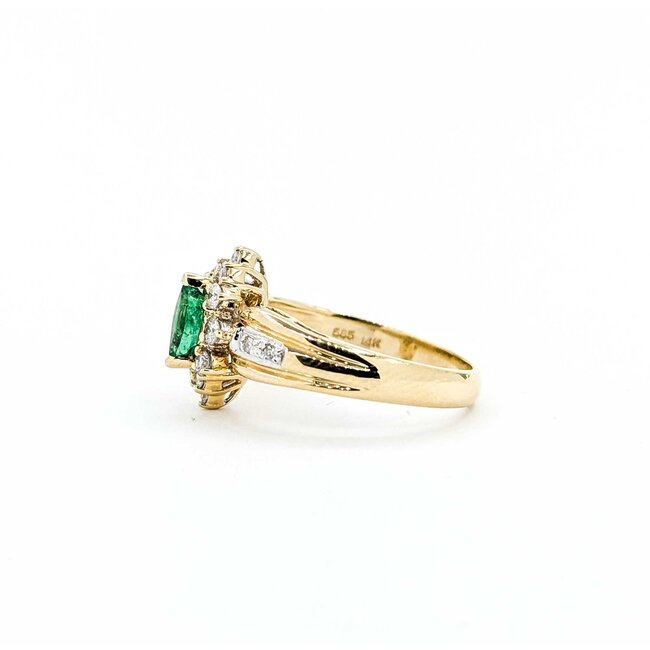 Ring Halo .15ctw Round Diamonds .25ct Emerald 14ky Sz6 3.6g 225070108
