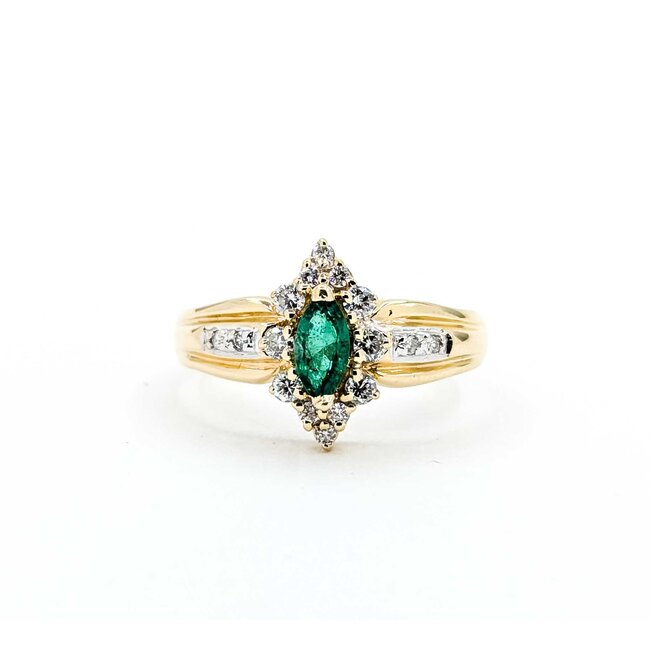 Ring Halo .15ctw Round Diamonds .25ct Emerald 14ky Sz6 3.6g 225070108