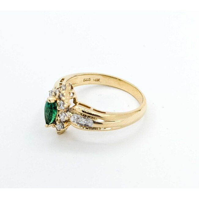 Ring Halo .15ctw Round Diamonds .25ct Emerald 14ky Sz6 3.6g 225070108
