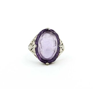 Ring Art Deco Carved Amethyst 14kw Sz6.5 5.3g 225070150